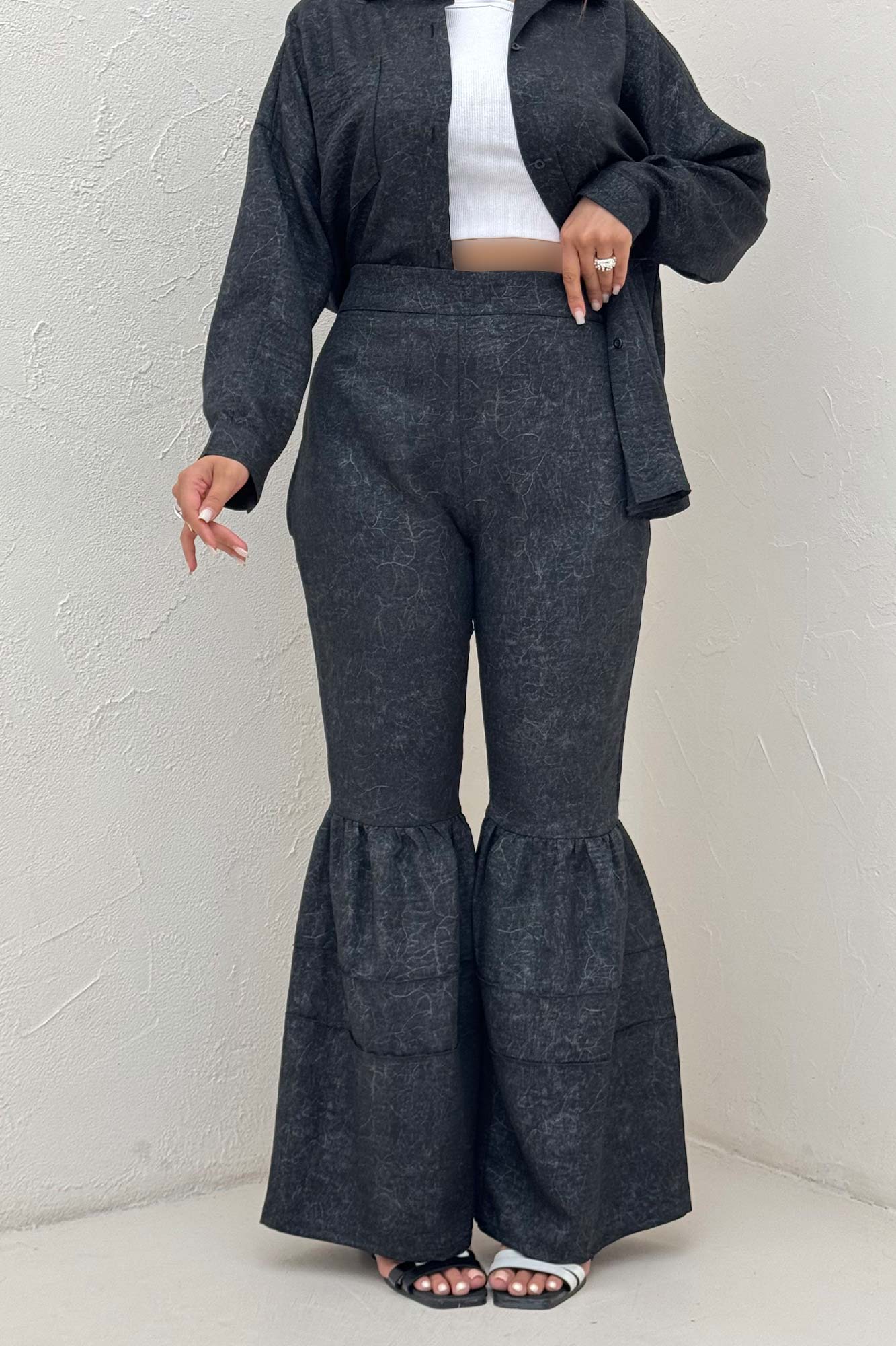 شلوار شانتون سرامیکی چین دار فلامنکو