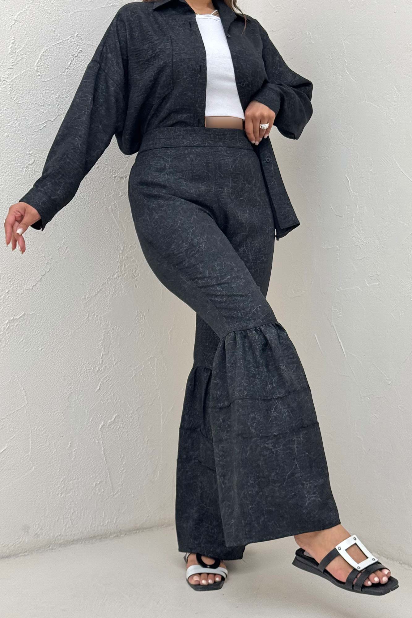 شلوار شانتون سرامیکی چین دار فلامنکو