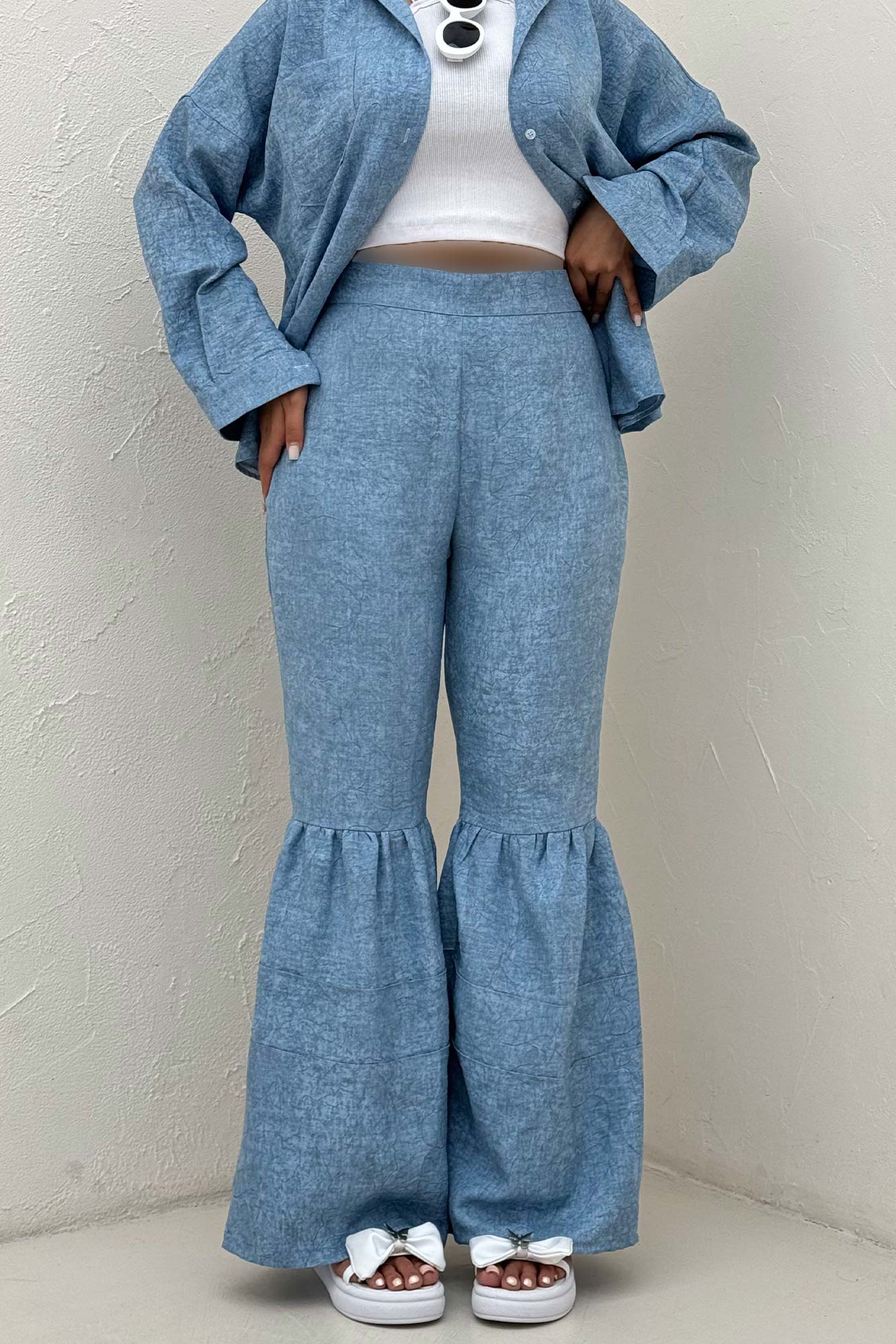 شلوار شانتون سرامیکی چین دار فلامنکو