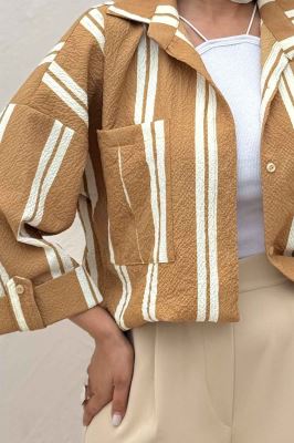 شومیز مانتویی پفکی راه راه آستین پاگن