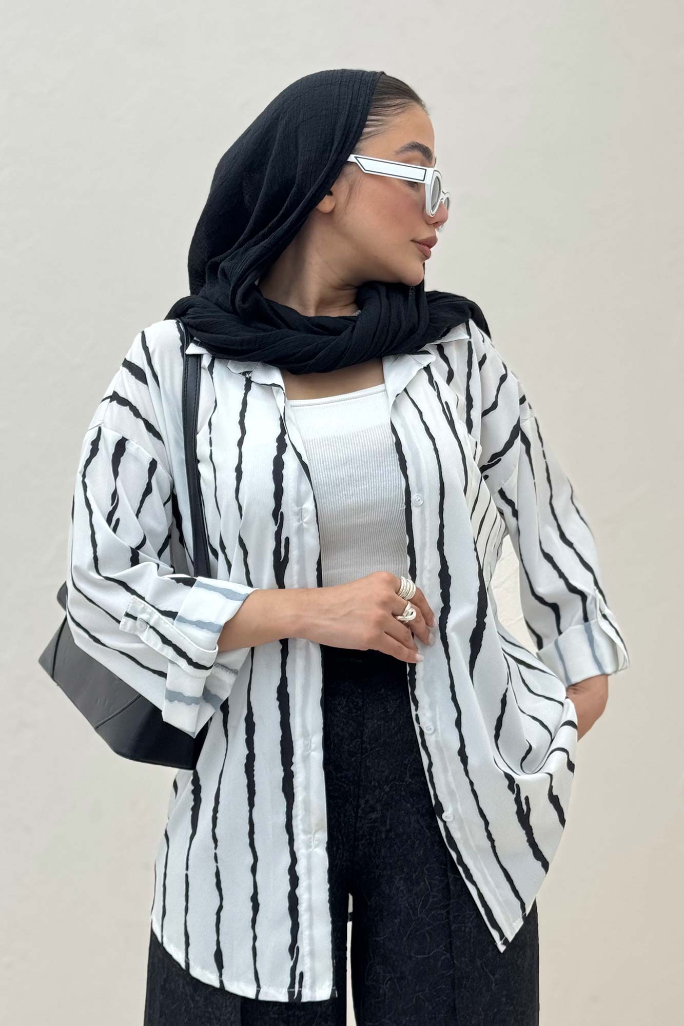 شومیز مانتویی تک جیب پری آستین پاگن