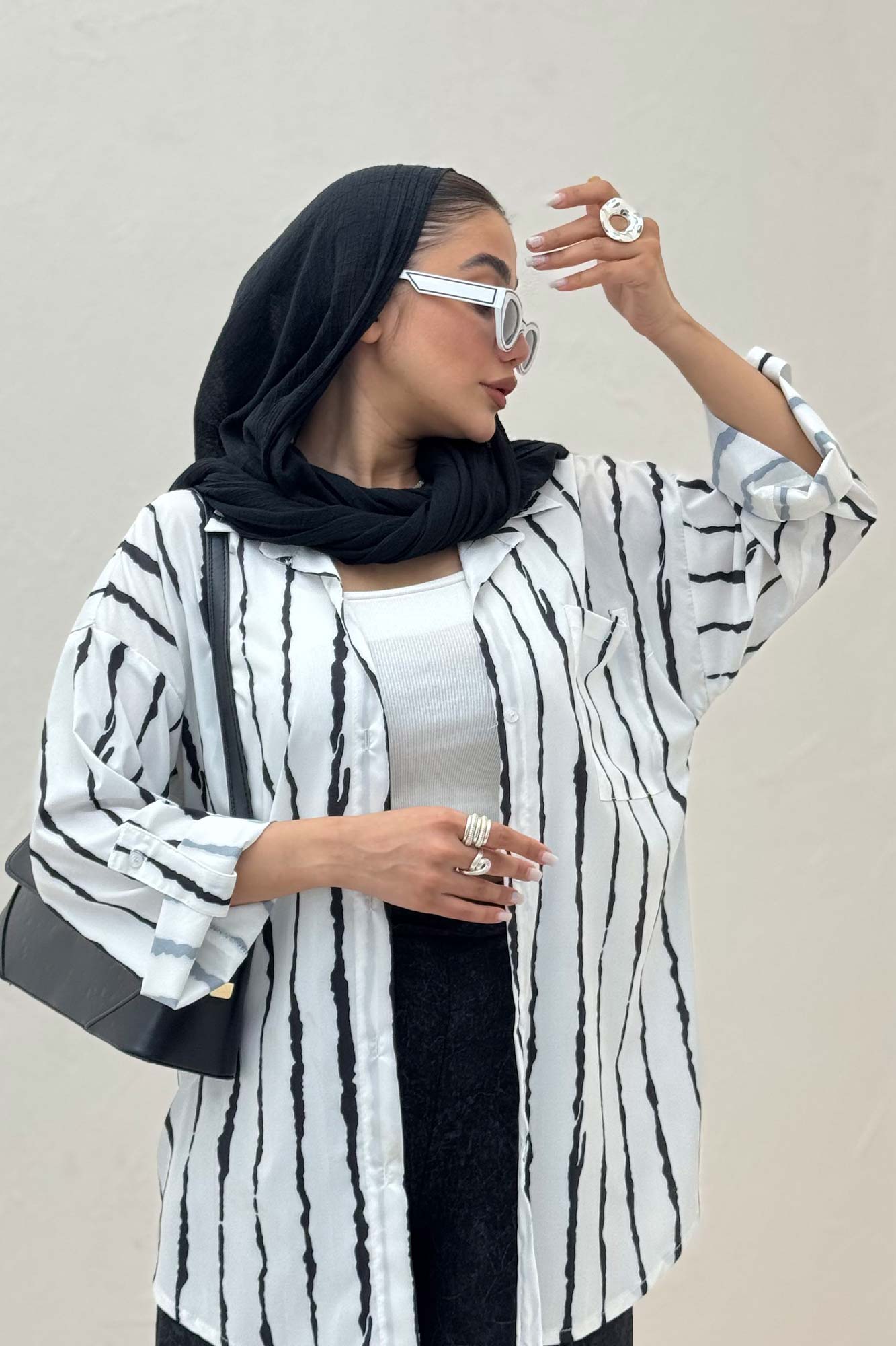 شومیز مانتویی تک جیب پری آستین پاگن