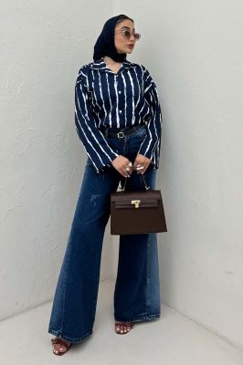 شومیز مانتویی تک جیب پری آستین پاگن