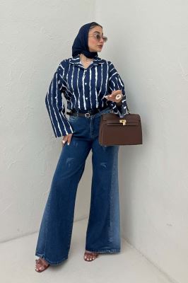 شومیز مانتویی تک جیب پری آستین پاگن