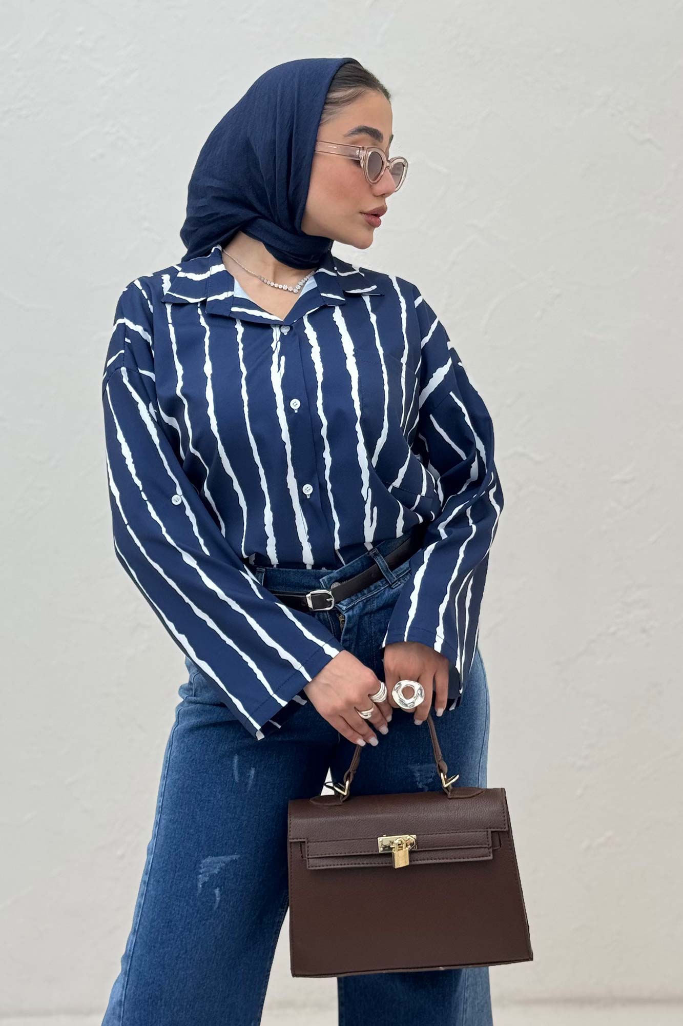 شومیز مانتویی تک جیب پری آستین پاگن