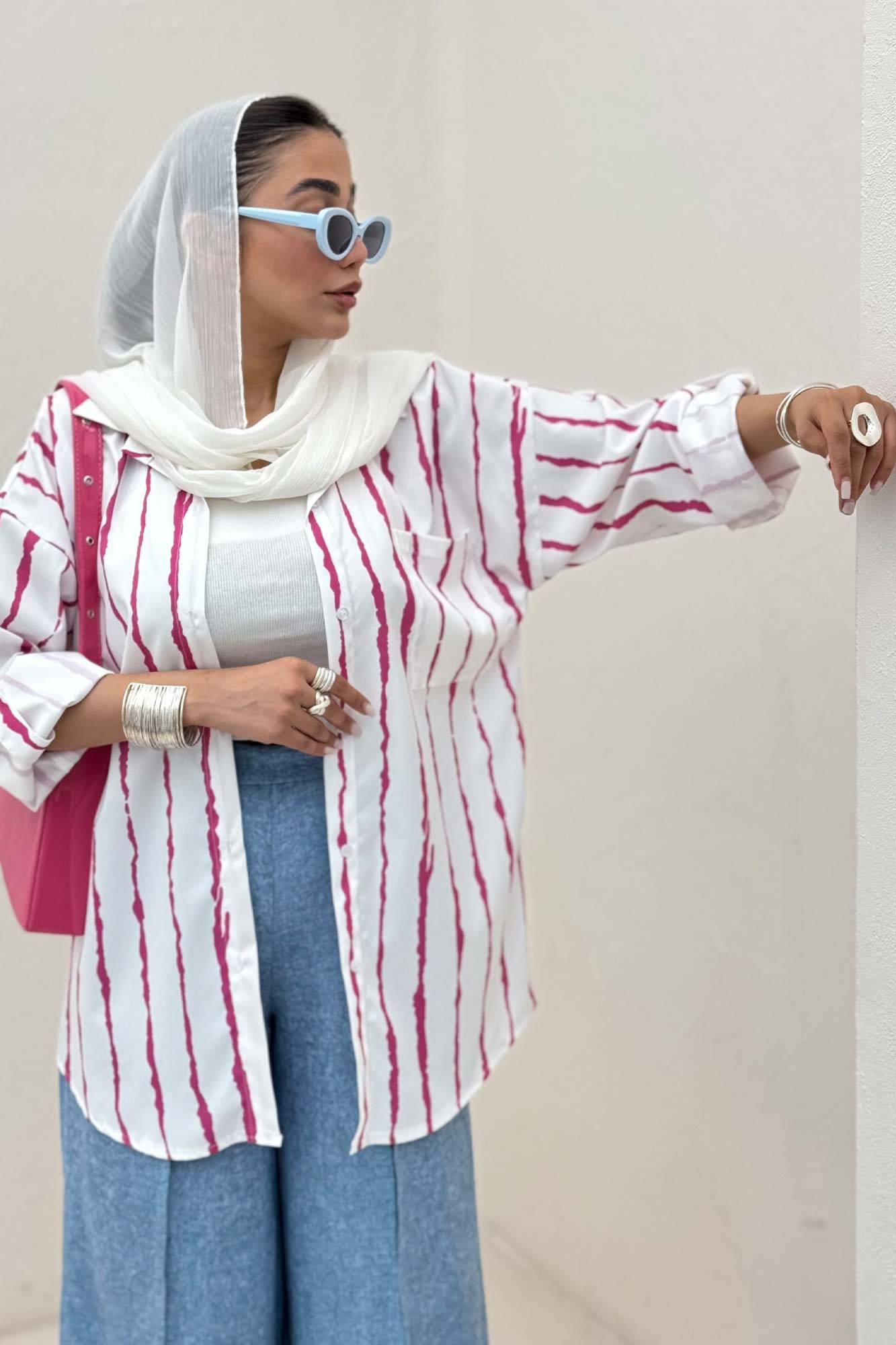 شومیز مانتویی تک جیب پری آستین پاگن