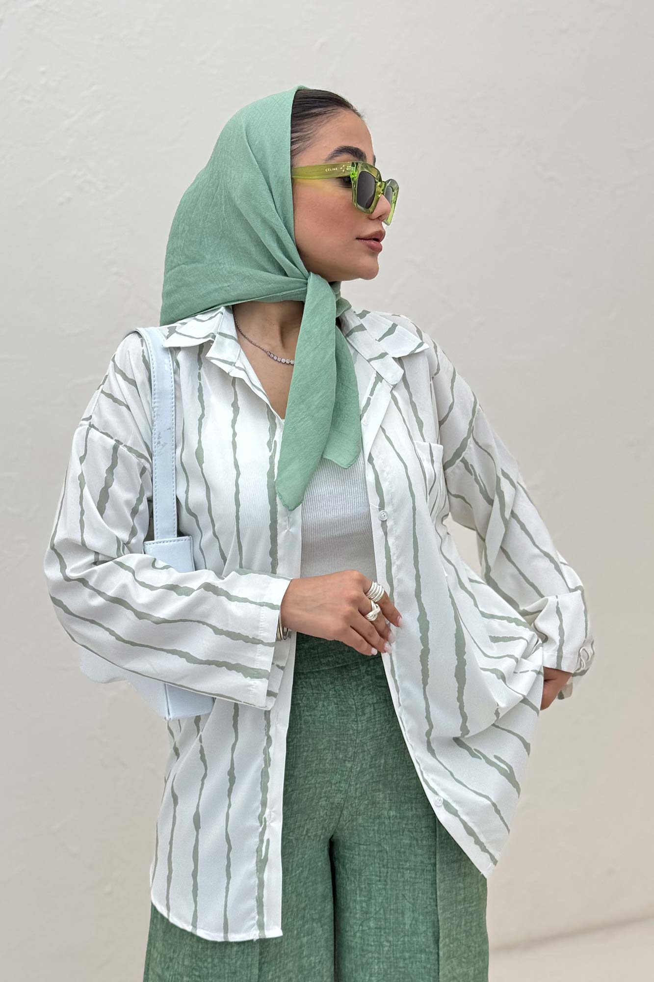 شومیز مانتویی تک جیب پری آستین پاگن