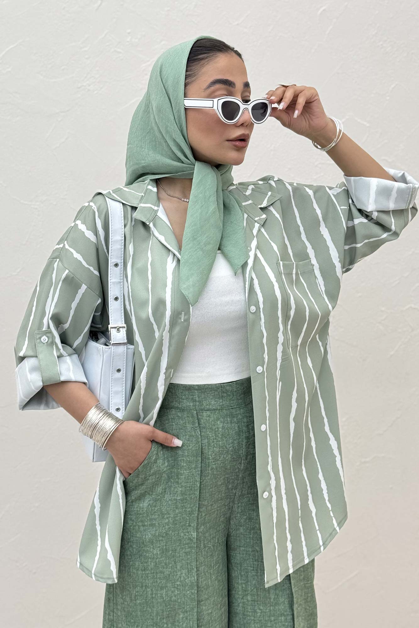 شومیز مانتویی تک جیب پری آستین پاگن