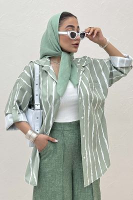 شومیز مانتویی تک جیب پری آستین پاگن