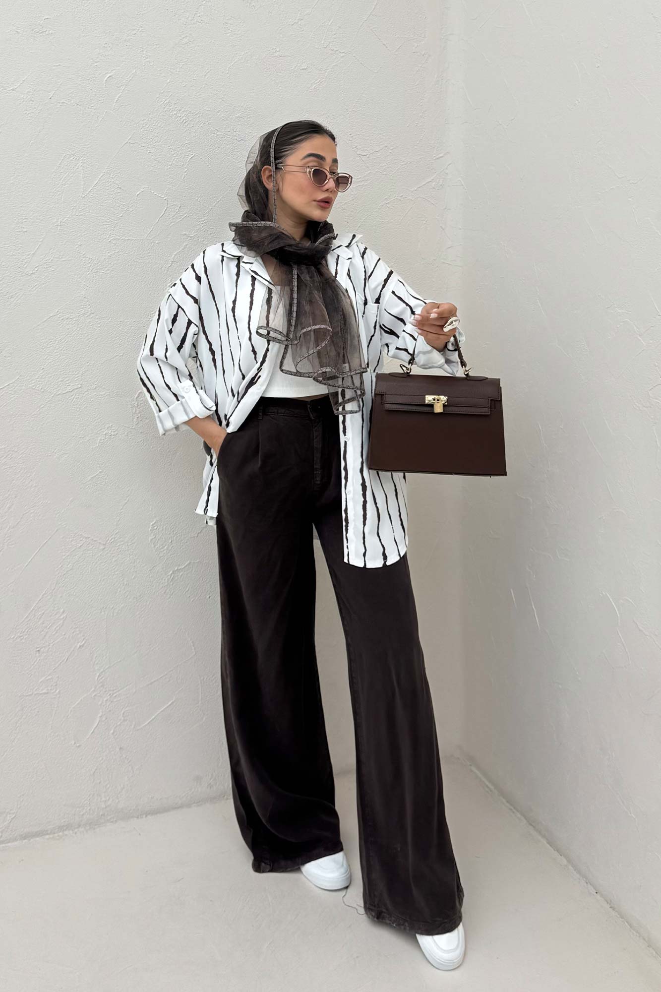 شومیز مانتویی تک جیب پری آستین پاگن