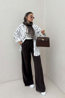 شومیز مانتویی تک جیب پری آستین پاگن