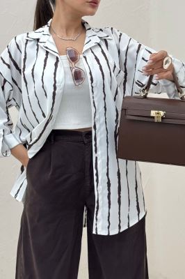 شومیز مانتویی تک جیب پری آستین پاگن