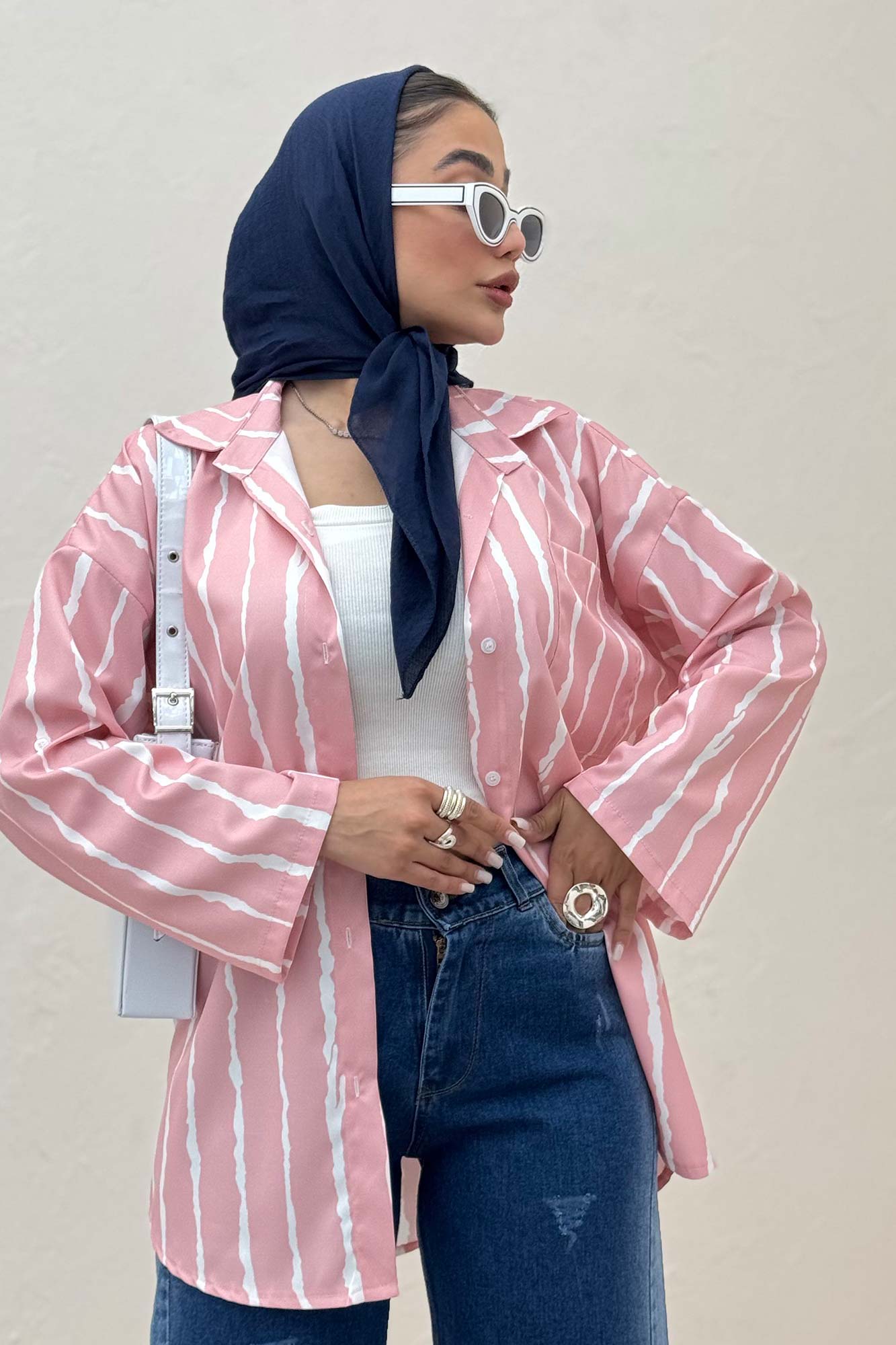 شومیز مانتویی تک جیب پری آستین پاگن