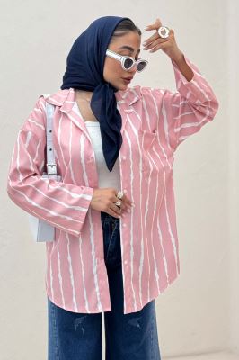 شومیز مانتویی تک جیب پری آستین پاگن