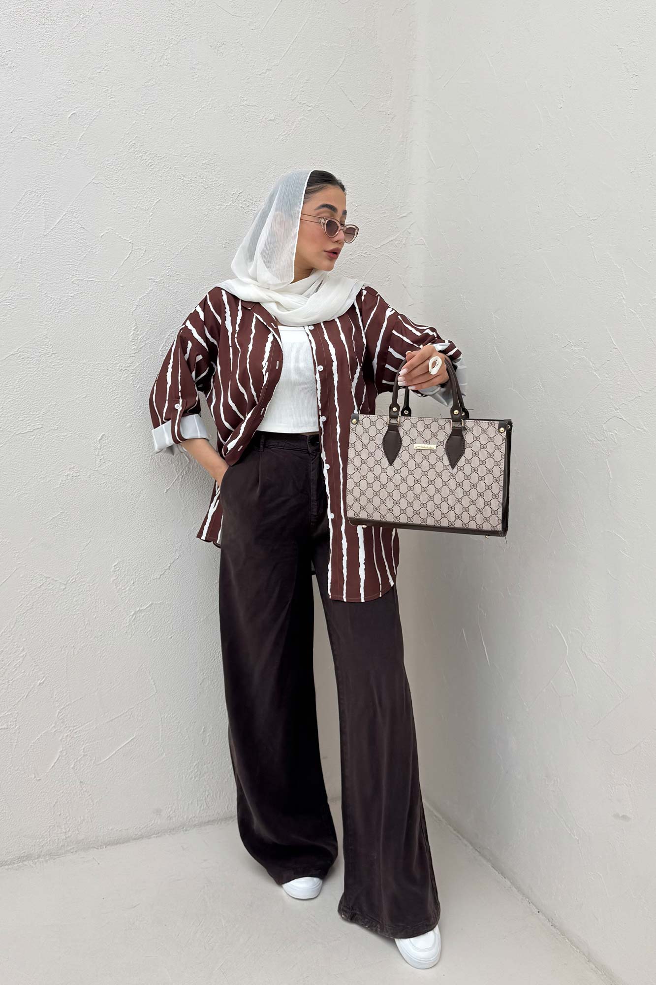 شومیز مانتویی تک جیب پری آستین پاگن