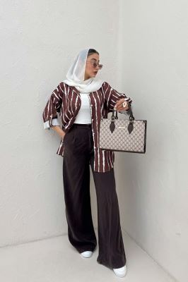 شومیز مانتویی تک جیب پری آستین پاگن