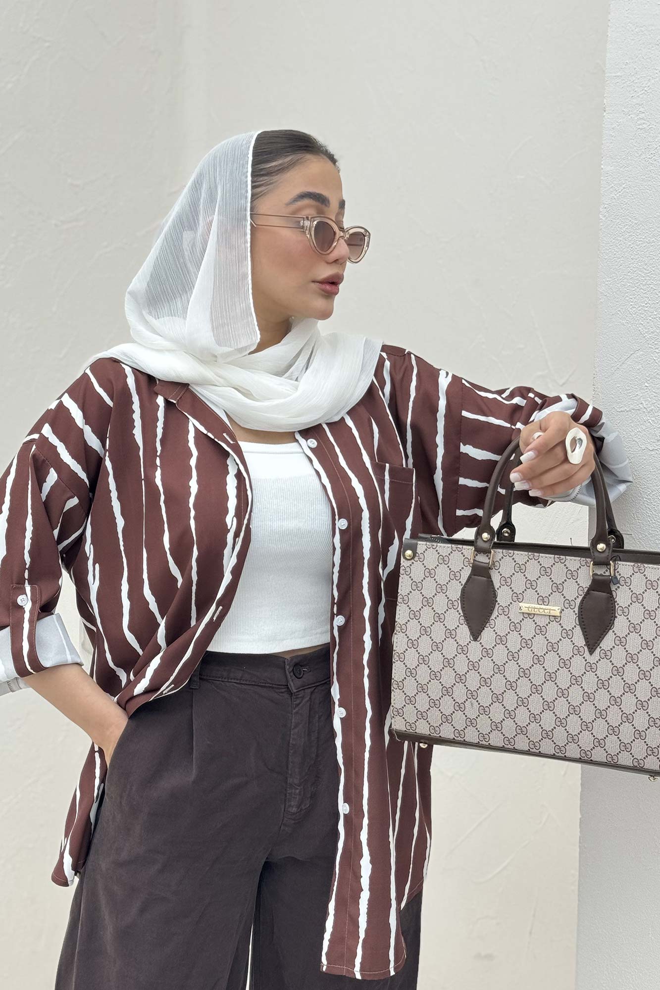 شومیز مانتویی تک جیب پری آستین پاگن