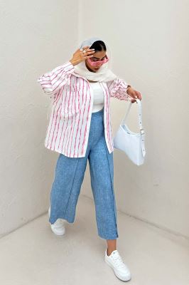 شومیز مانتویی پری تک جیب مچ دار