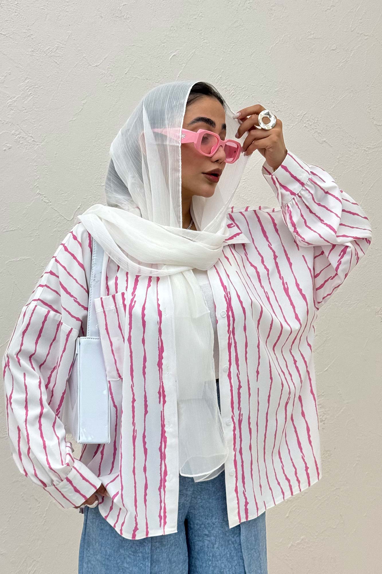 شومیز مانتویی پری تک جیب مچ دار