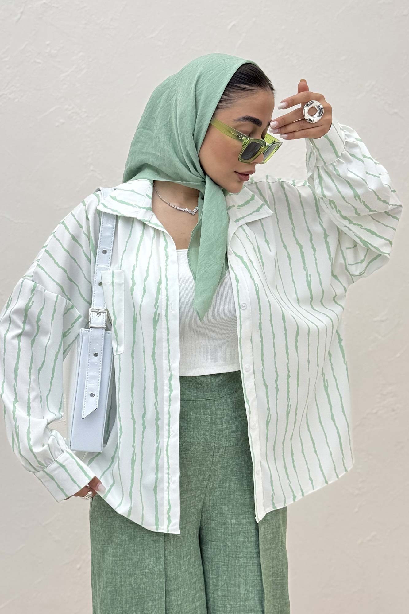 شومیز مانتویی پری تک جیب مچ دار