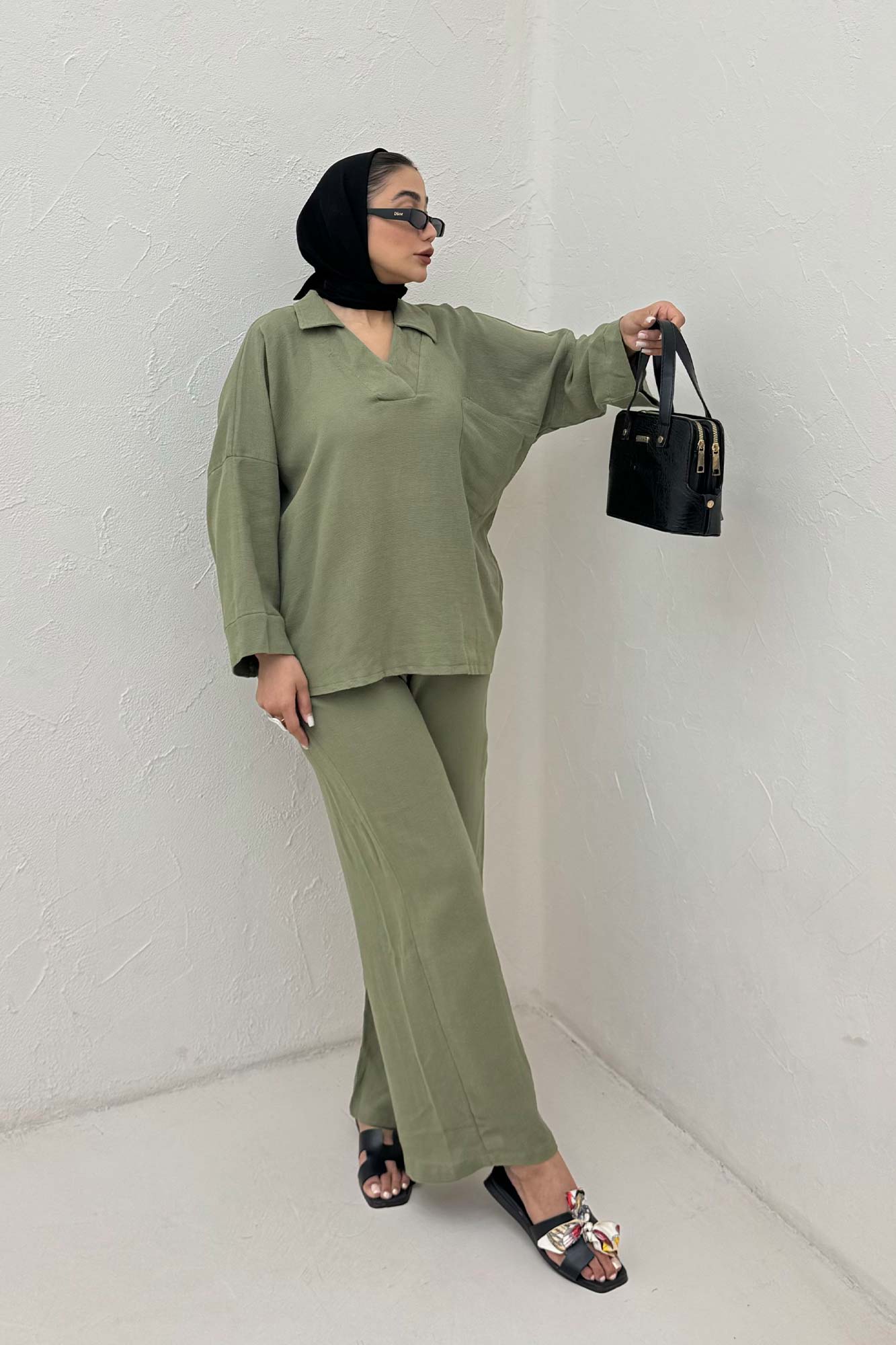 ست شومیز و شلوار جلو بسته وال کنفی