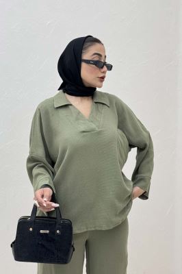 ست شومیز و شلوار جلو بسته وال کنفی