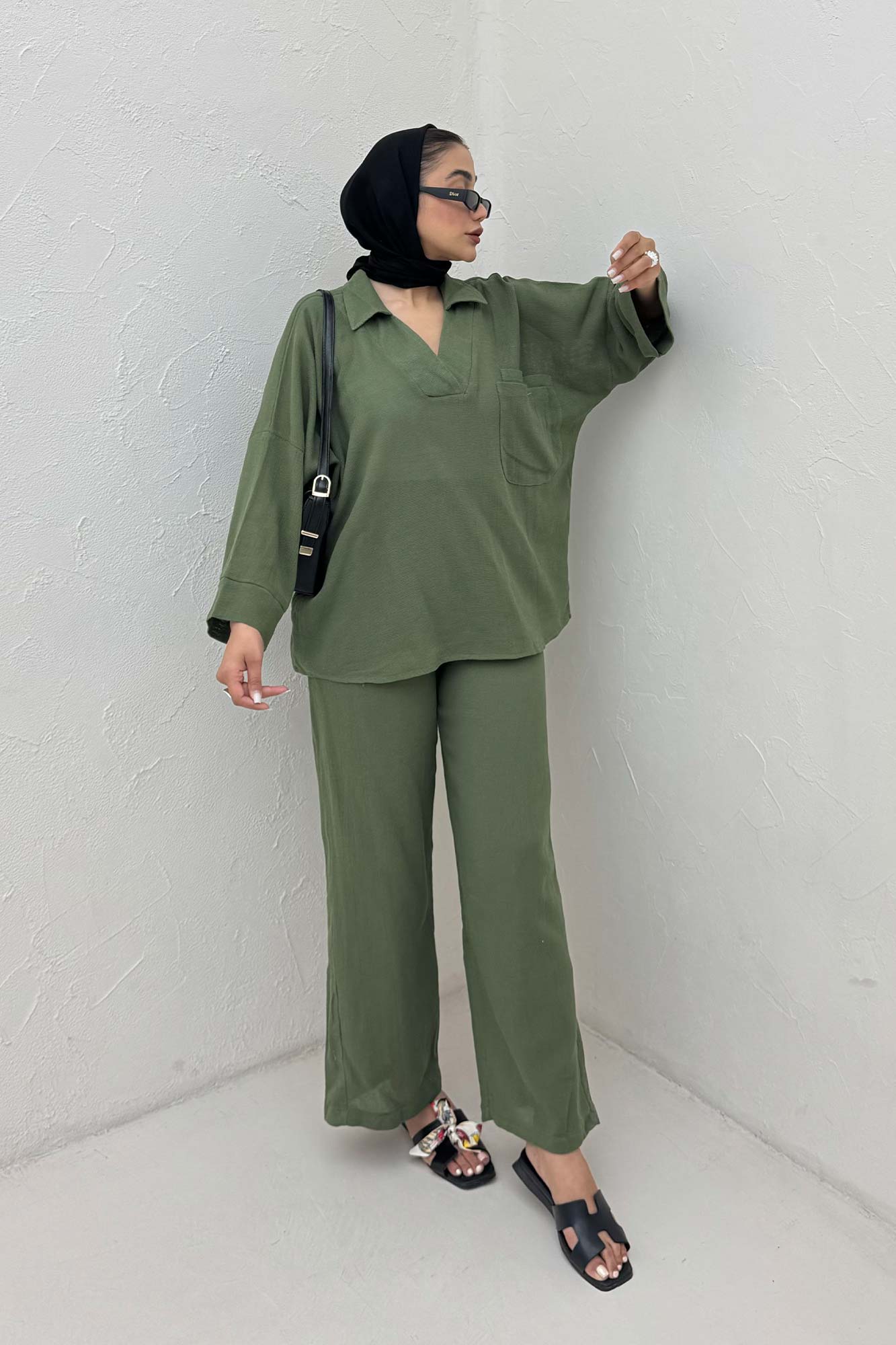 ست شومیز و شلوار جلو بسته وال کنفی