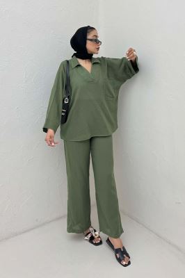 ست شومیز و شلوار جلو بسته وال کنفی