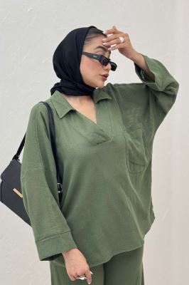 ست شومیز و شلوار جلو بسته وال کنفی