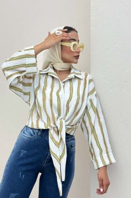 شومیز پری پفکی راه راه نامنظم