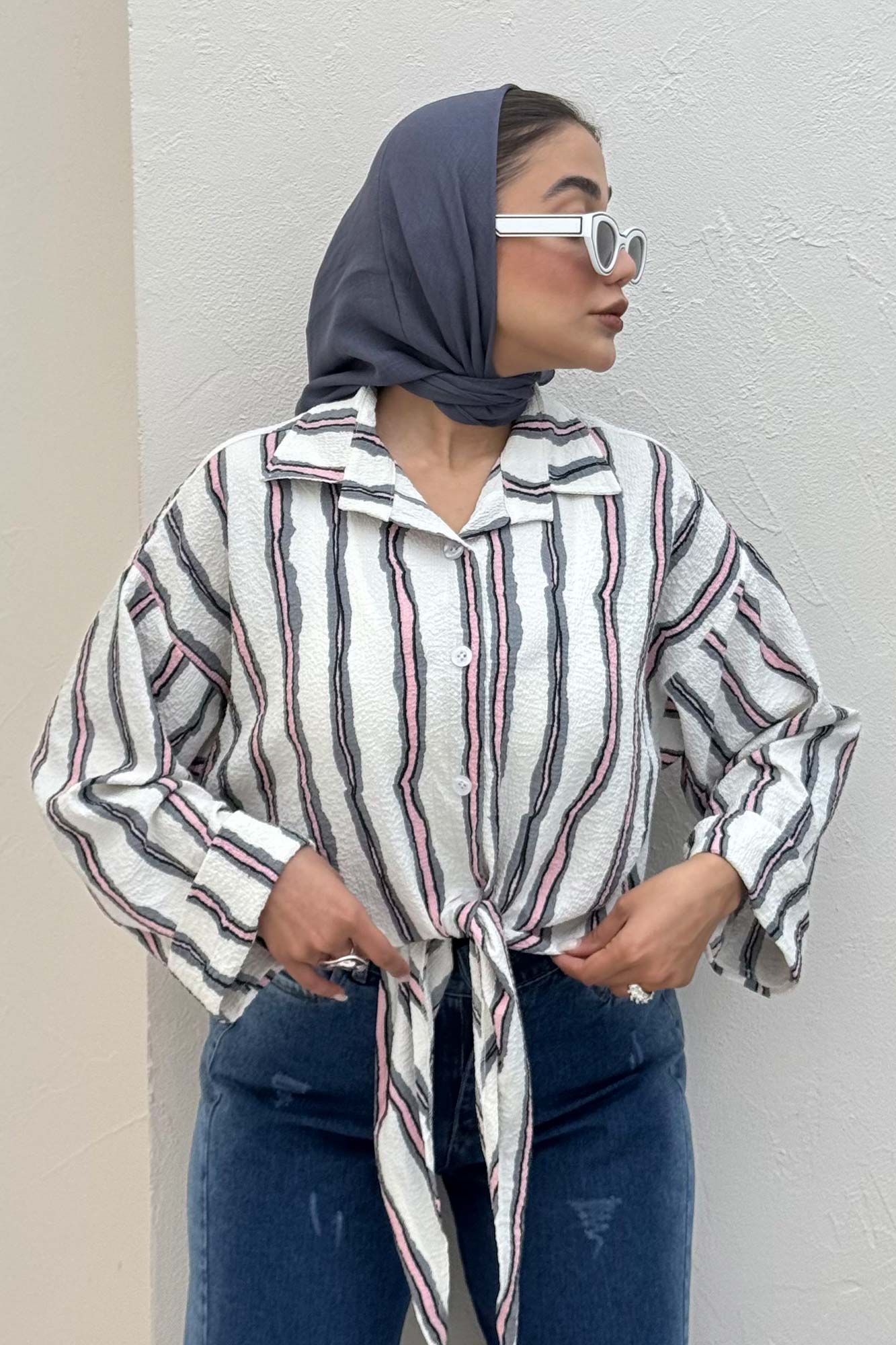 شومیز پری پفکی راه راه نامنظم