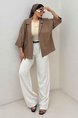 مانتو لینن آستین سه رب یقه شکاری TR