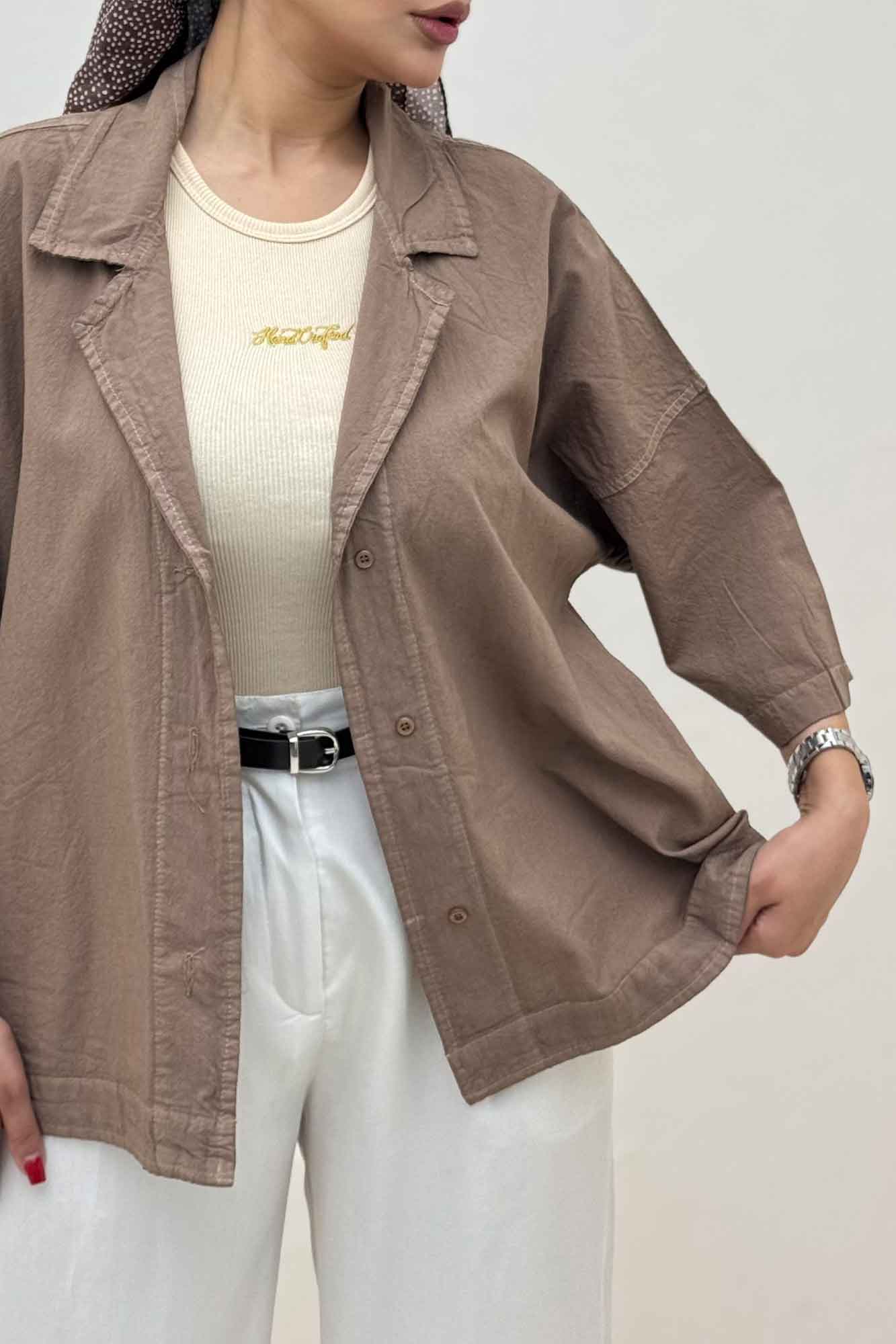 مانتو لینن آستین سه رب یقه شکاری TR