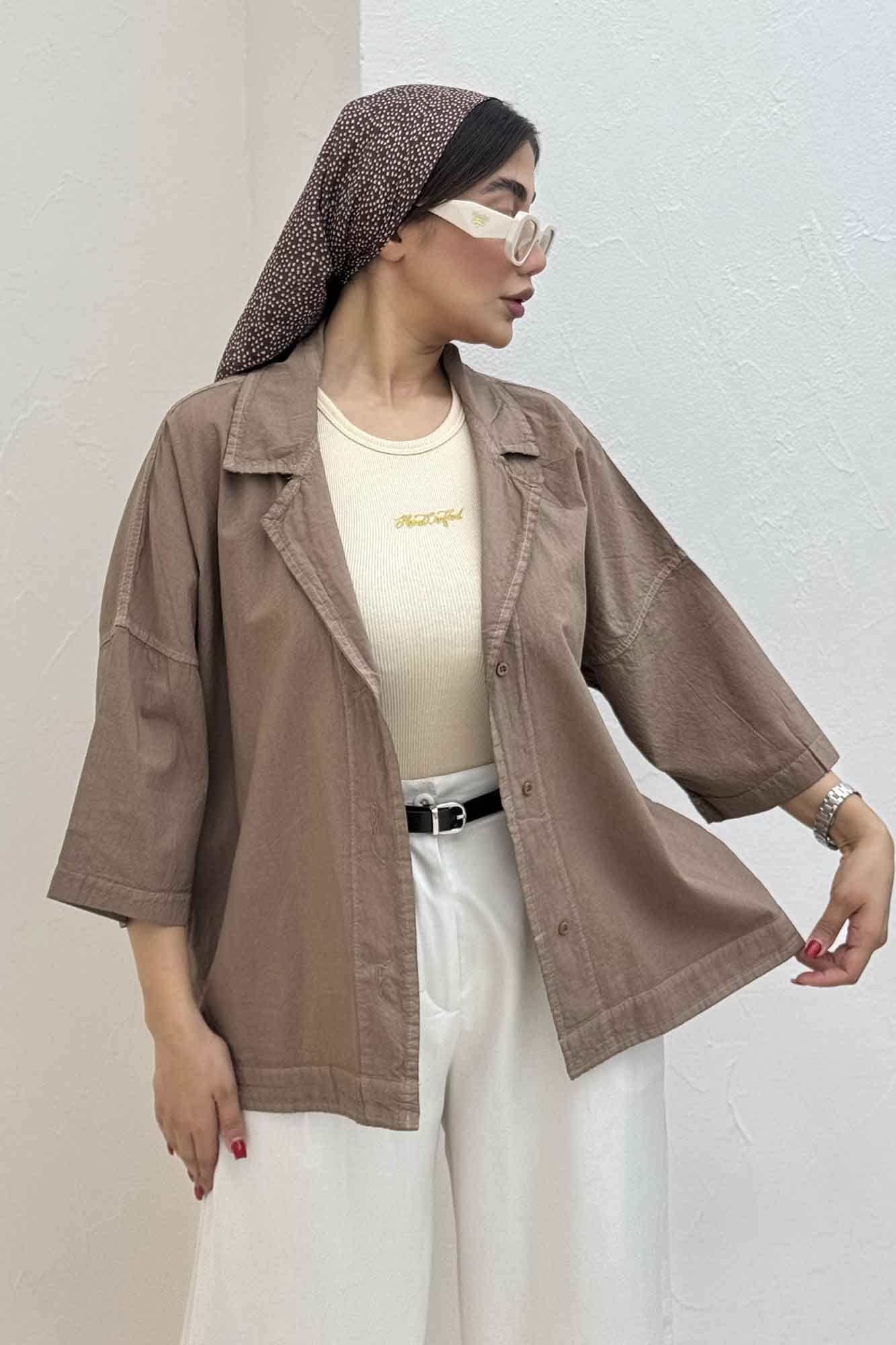 مانتو لینن آستین سه رب یقه شکاری TR