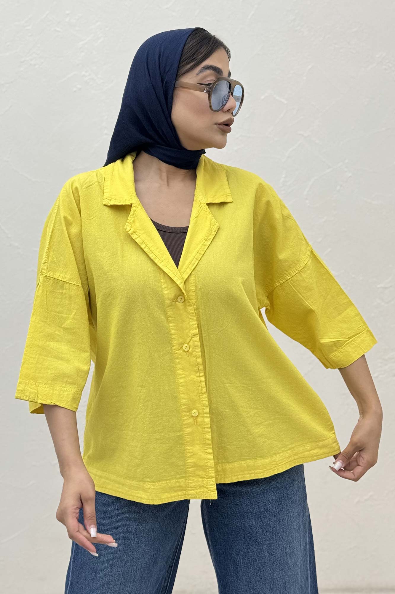 مانتو لینن آستین سه رب یقه شکاری TR