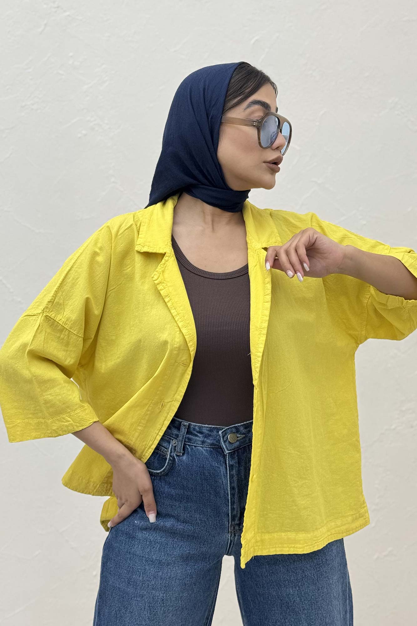 مانتو لینن آستین سه رب یقه شکاری TR