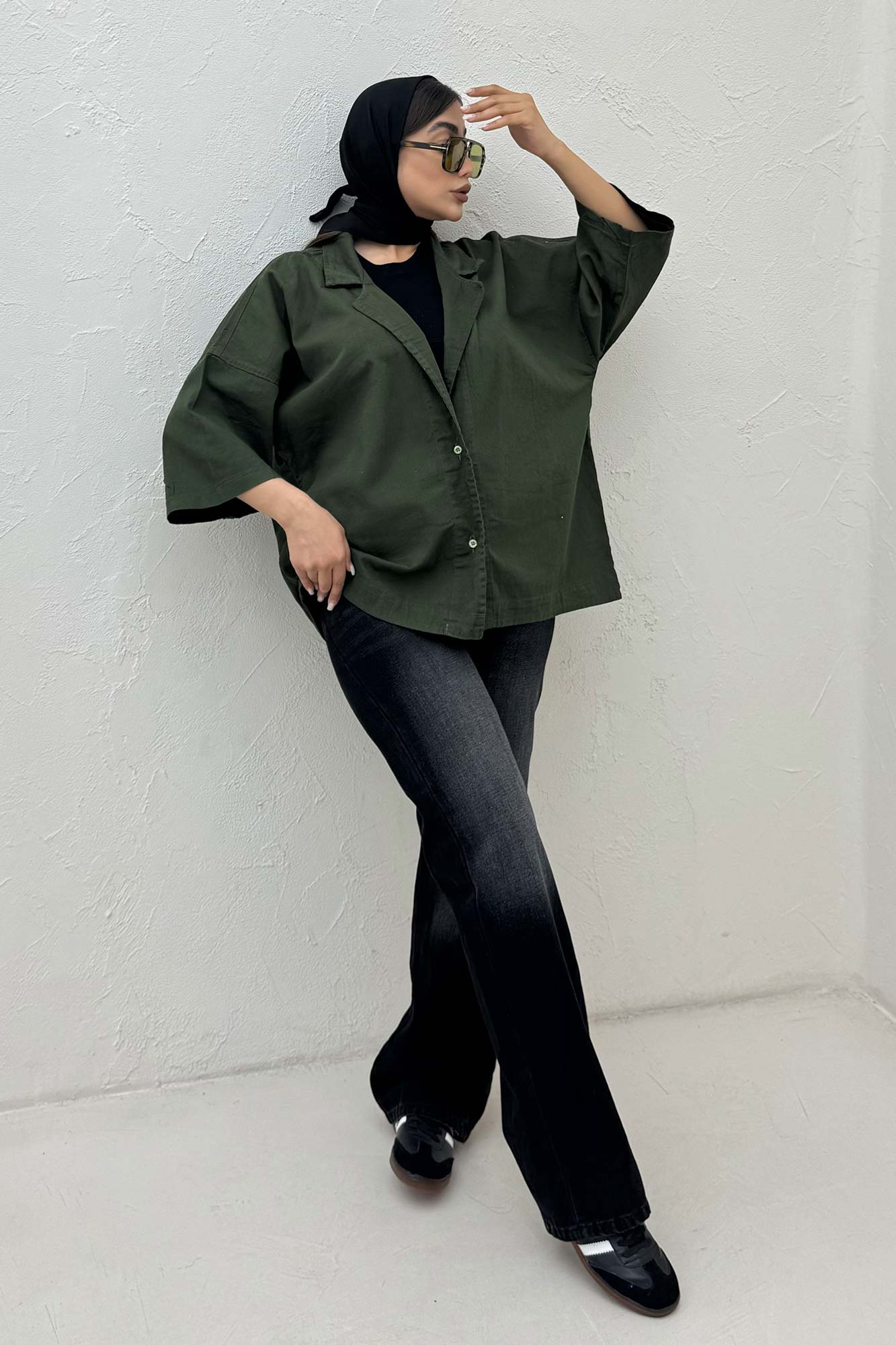 مانتو کتان آستین سه رب یقه شکاری TR