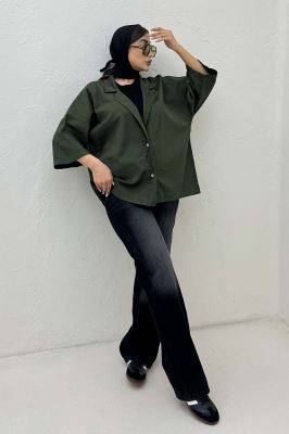 مانتو کتان آستین سه رب یقه شکاری TR