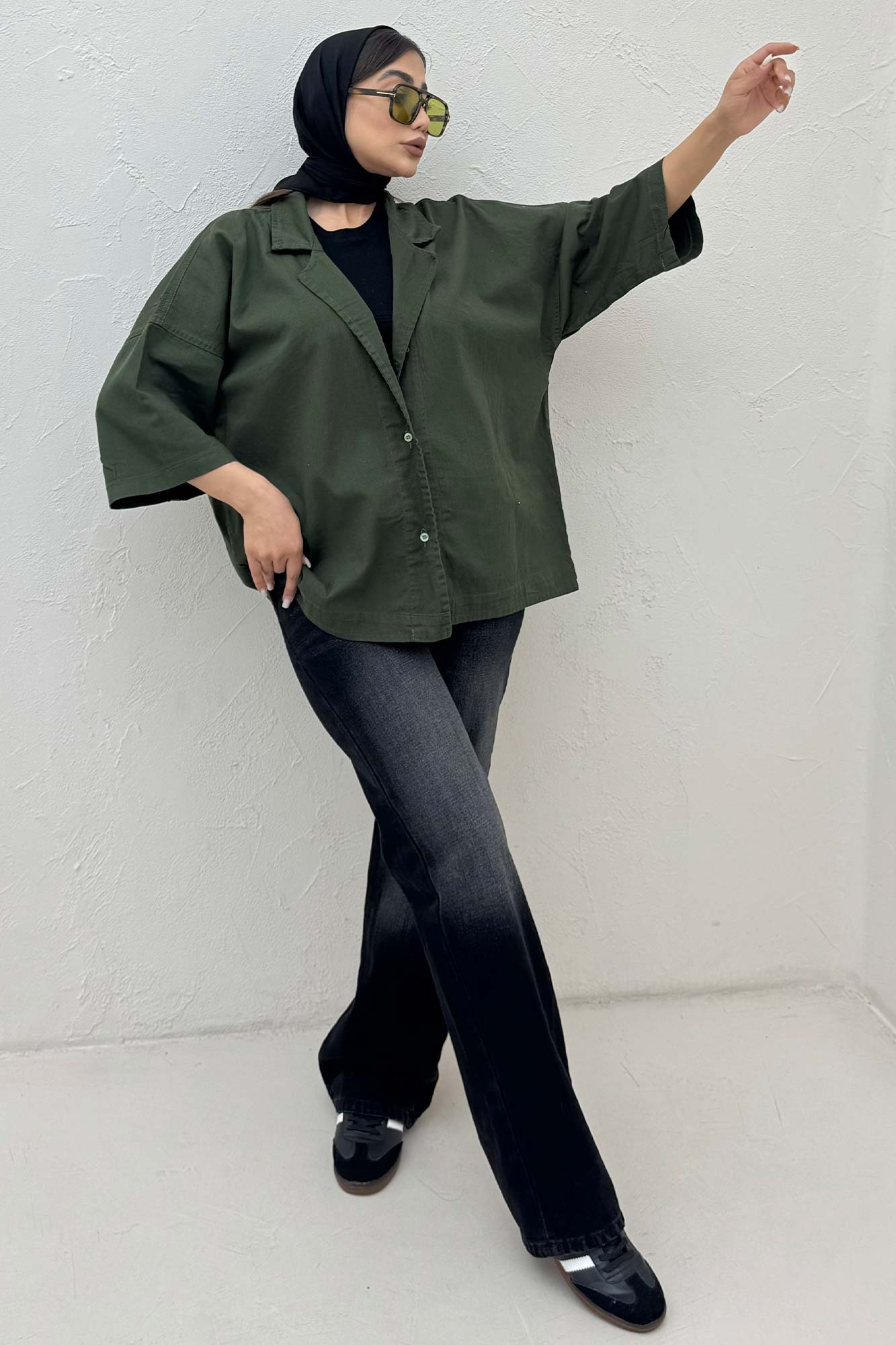 مانتو کتان آستین سه رب یقه شکاری TR