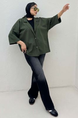 مانتو کتان آستین سه رب یقه شکاری TR