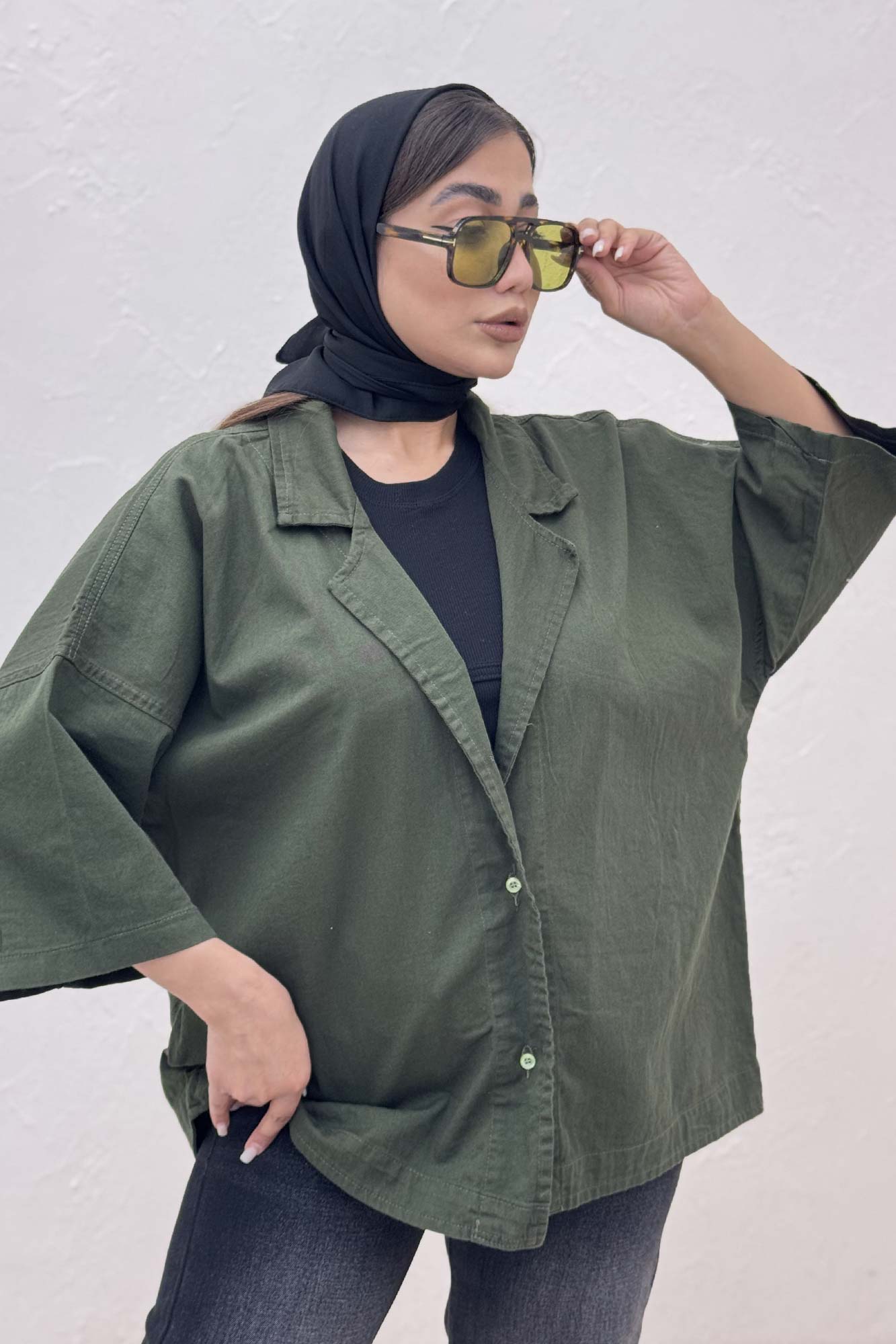 مانتو کتان آستین سه رب یقه شکاری TR