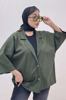 مانتو کتان آستین سه رب یقه شکاری TR