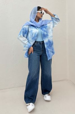 مانتو لینن پایین هلال بلند دو جیب (آبرنگی) TR