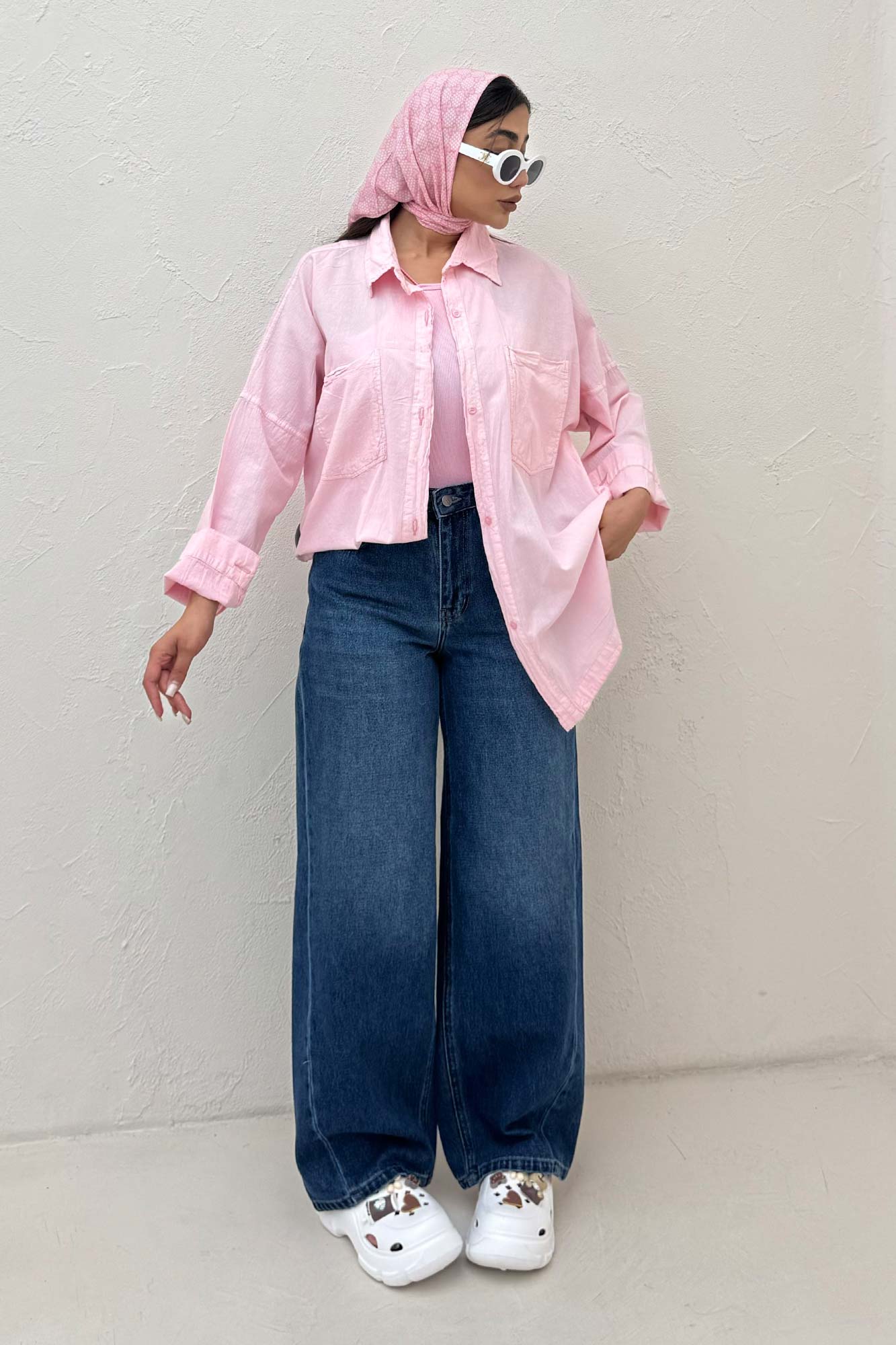 مانتو لینن پایین هلال بلند دو جیب TR