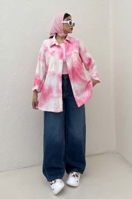 مانتو راه راه پایین هلال بلند دو جیب (آبرنگی) TR