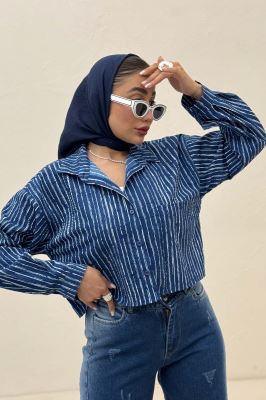 شومیز کراپ راه راه زارا تک جیب