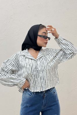 شومیز کراپ راه راه زارا تک جیب