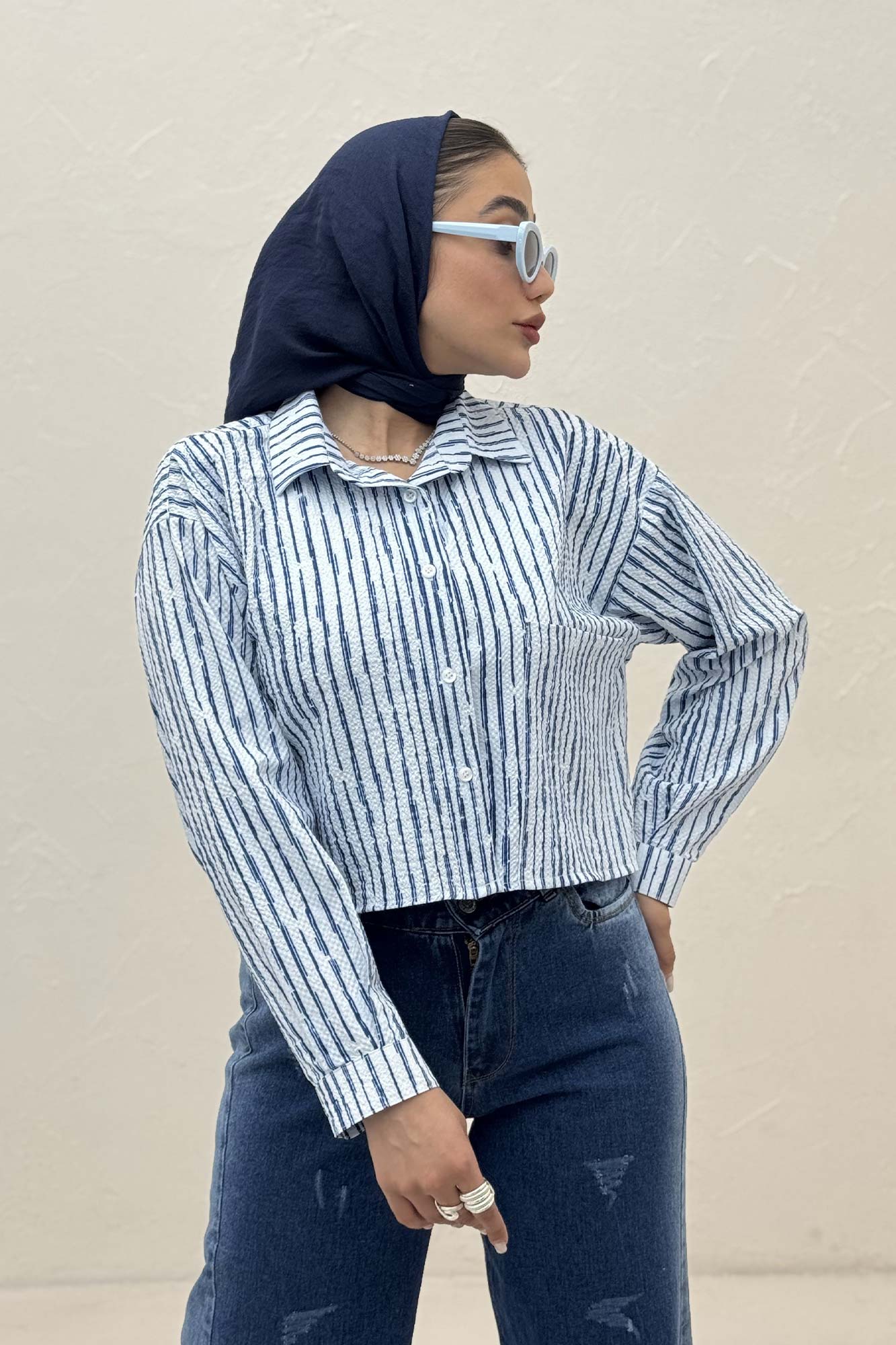 شومیز کراپ راه راه زارا تک جیب