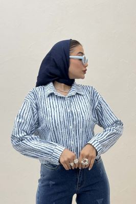شومیز کراپ راه راه زارا تک جیب