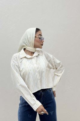 شومیز کراپ راه راه زارا تک جیب